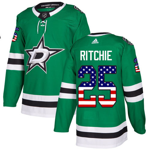 Adidas Stars #25 Brett Ritchie Green Home Authentic USA Flag Stitched NHL Jersey - Click Image to Close